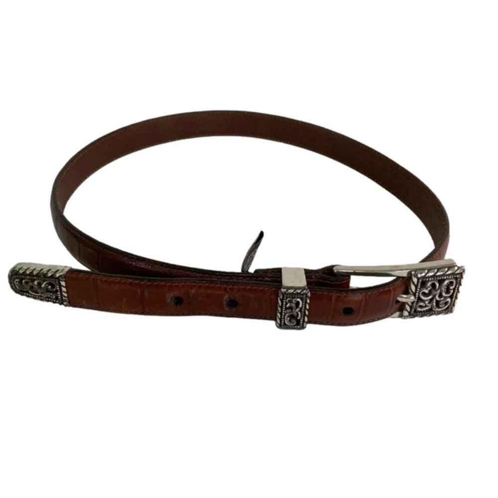 Brighton Leather Belt Womens Size Small‎ 28 Brown Embossed Silver Tone Hardware